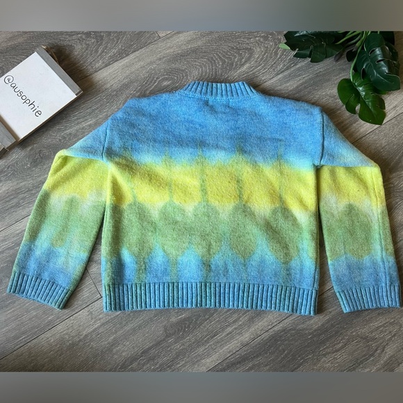 Lola + The Boys Cool Teddy Bear Crystal Sweater in Blue & Green Tie Dye. Size 6 - Picture 5 of 9